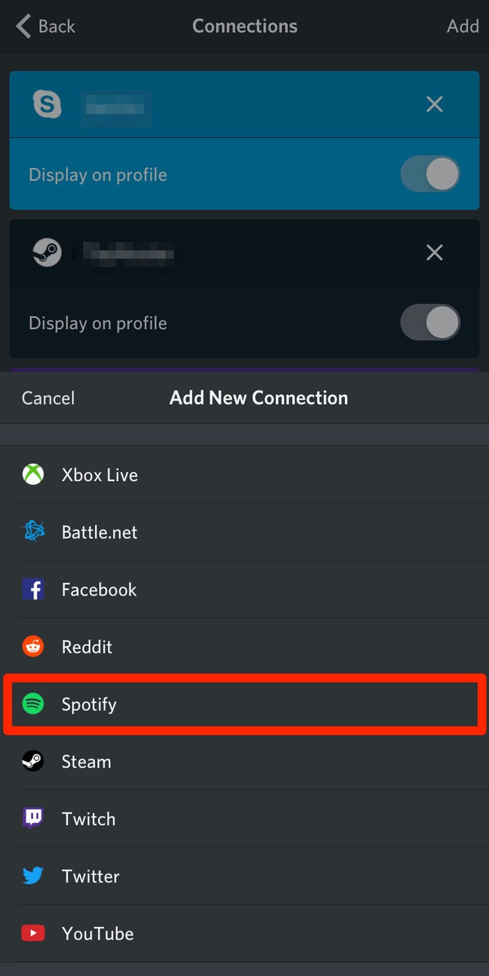 Discord spotify menu option