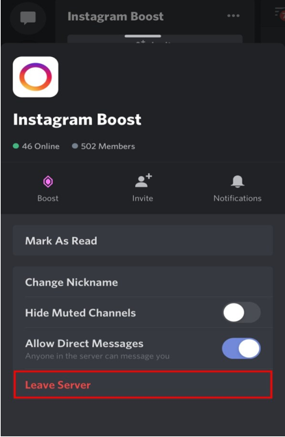 How to leave Discord server on mobile