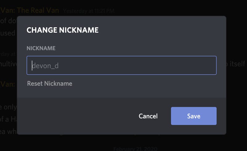 Change discord nickname for a particular server