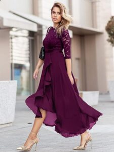 Miusol Women's Elegant Floral Lace Ruffle Bridesmaid Maxi Dress